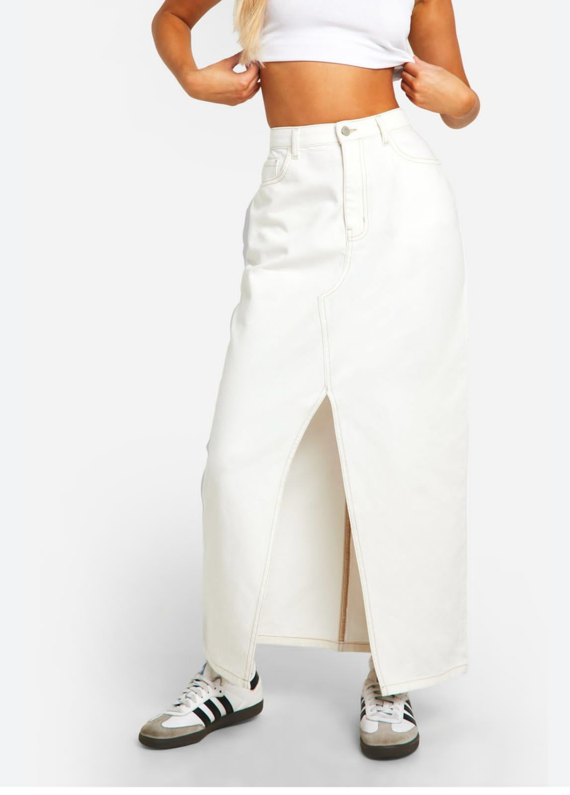 White Long Denim Skirt Women